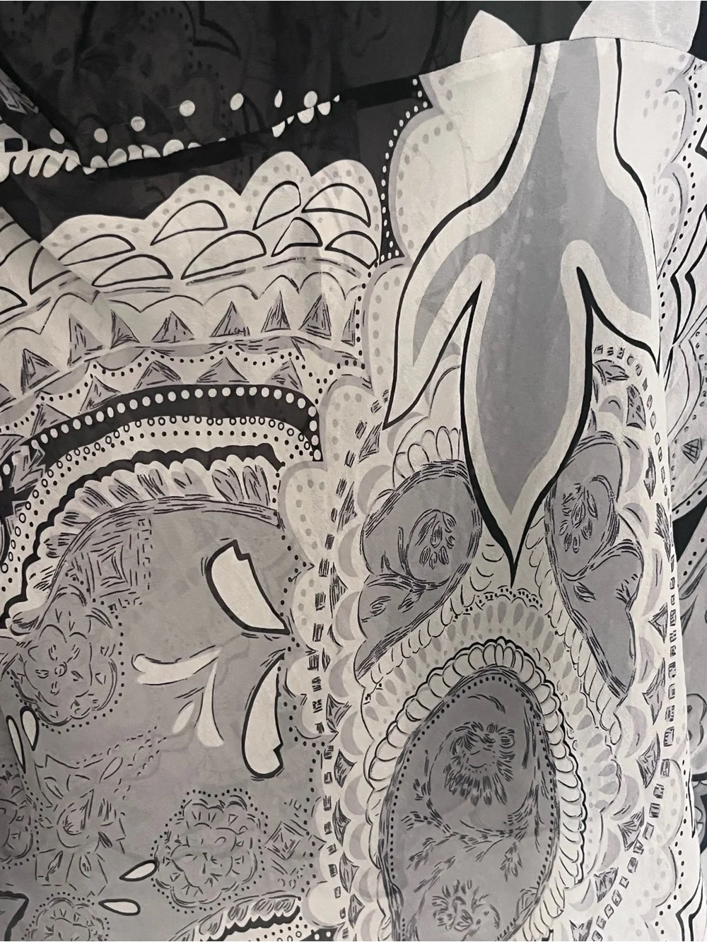 Chico's Black and White Paisley Sheer Silk V-Neck Blouse 14/16 - Picture 7 of 8